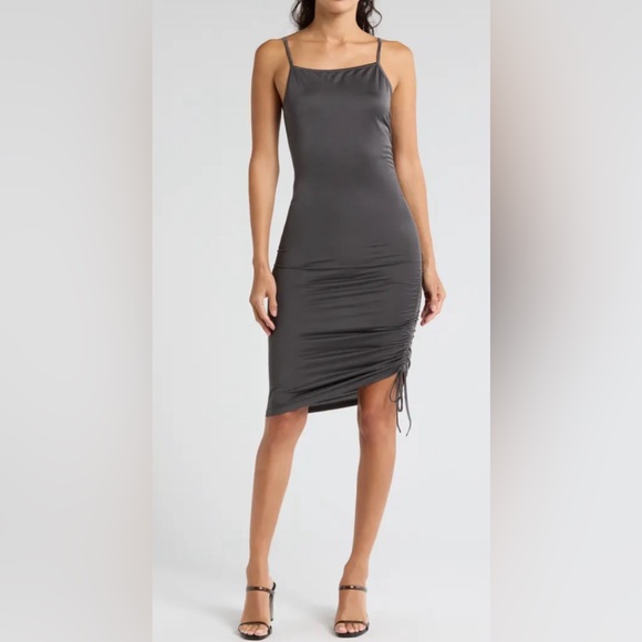 NWT Free People Talk About It Mini-To-Midi Slip Dress in Color: Dark Gull Grey - Picture 2 of 5